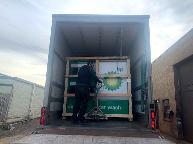 bp sign in a truck for rebranding a gas station